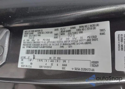 2018 Ford Escape Se из США, поврежденный, VIN 1FMCU0GD1JUB15352